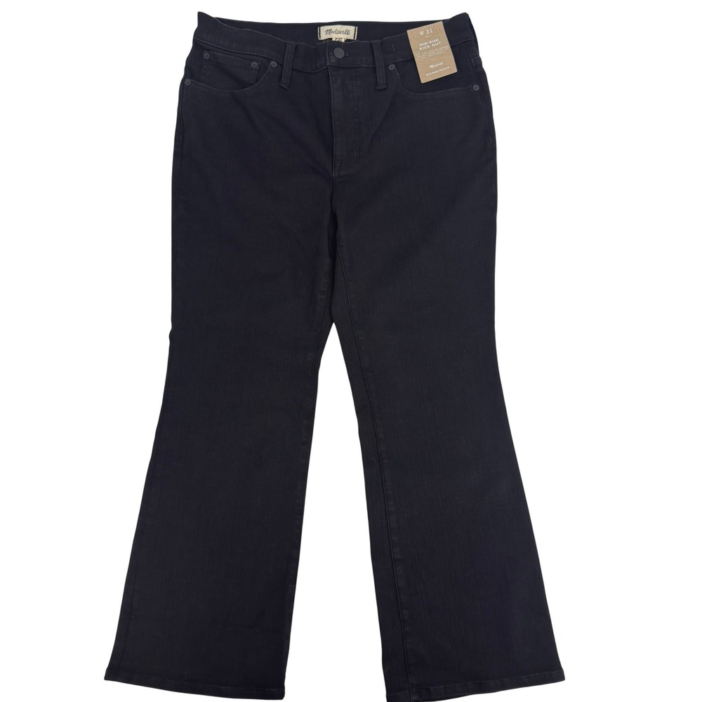 NWT Madewell Mid-Rise Kick Out Jeans Women 31 Black Ankle Length Magic Pockets